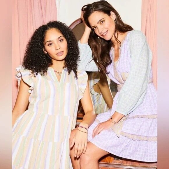 ROLLER RABBIT Ismay Naema Dress Sz L Pastel Colorblock - Picture 2 of 10